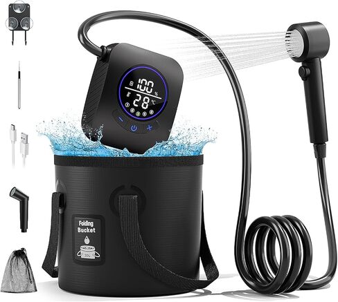 8000mAh Portable Camping Shower, Upgrade Rechargeable Electric Shower Pump with 5 Gallon Bucket, Intelligent LED Display,Portable Shower for Outdoor in Saudi Arabia