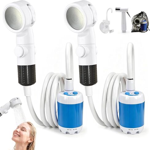 Portable Shower for Camping - Camp Shower Head with Pump Outdoor Showers for Beach On the Go Mobile Travel Car Pets - Rechargeable Battery Powered Electric Bucket Hose Water Sprayer in Saudi Arabia