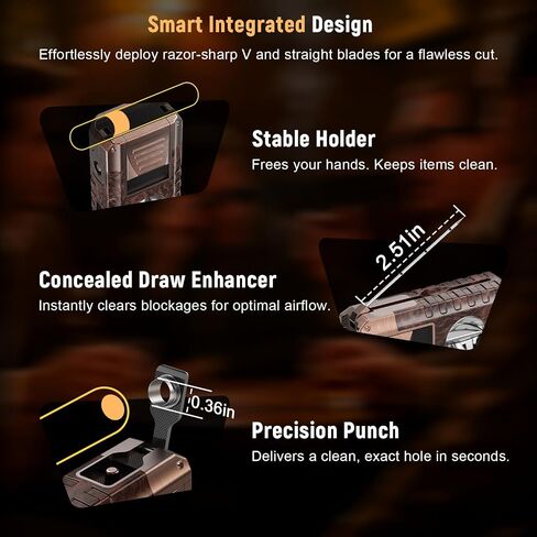 6-in-1 Butane Torch Lighter with V & Straight Cutters, Windproof 3 Jet Flame, Built-in Holder, Punch, Draw Enhancer, Refillable Cool Lighters with Gift Box, Gifts for Men, Candles, Travel (Wood grain) in Saudi Arabia