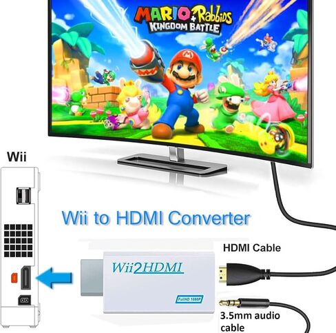Wii to HDMI Converter, Wii2 to HDMI for HD Video Audio Output with 3.5mm Audio Jack, Supports All Wii Display Modes 1080P 720P, Wii, Wii U, HDTV, Monitor, NTSC in Saudi Arabia