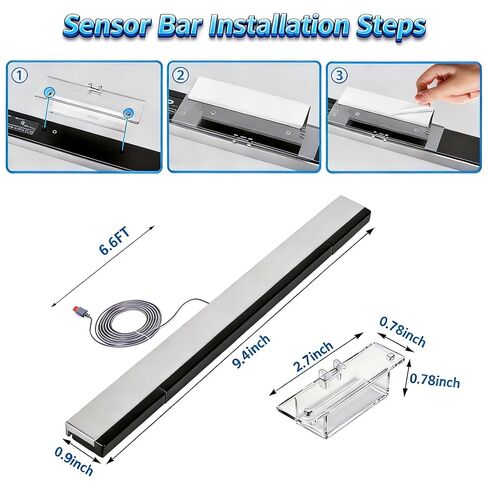 2 Pack Wired Wii Sensor Bar, Motion Game Accessories for Wii and Wii U | Infrared Wii Sensor Bar with Adhesive Stand for Nintendo Wii and Wii U Console, Motion Games, Gaming Accessories in Saudi Arabia