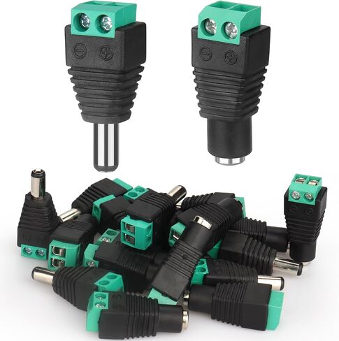 VWEICYY DC Adapter Plug 5.5mm x 2.1mm,10 Pair (10 x Male + 10 x Female) | DC Power Connector for LED Strip CCTV Security Camera Cable End Plugs(Male & Female) in Saudi Arabia