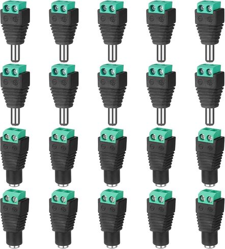 VWEICYY DC Adapter Plug 5.5mm x 2.1mm,10 Pair (10 x Male + 10 x Female) | DC Power Connector for LED Strip CCTV Security Camera Cable End Plugs(Male & Female) in Saudi Arabia