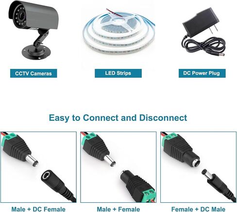 VWEICYY DC Adapter Plug 5.5mm x 2.1mm,10 Pair (10 x Male + 10 x Female) | DC Power Connector for LED Strip CCTV Security Camera Cable End Plugs(Male & Female) in Saudi Arabia
