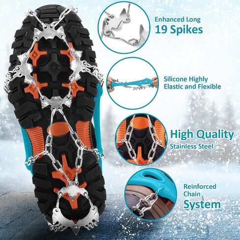 WIN.MAX Crampons for Shoes, Traction Cleats Ice Snow Grips with 19 Stainless Steel Spikes, Shoe Talons Anti - Slip Boots Spikes for Walking, Jogging, Climbing and Hiking in Saudi Arabia