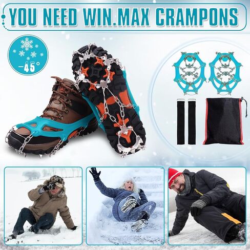 WIN.MAX Crampons for Shoes, Traction Cleats Ice Snow Grips with 19 Stainless Steel Spikes, Shoe Talons Anti - Slip Boots Spikes for Walking, Jogging, Climbing and Hiking in Saudi Arabia