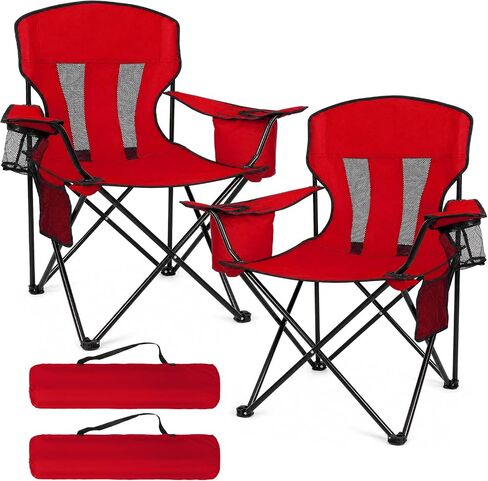 Heavy Duty Camping Chair 2-Pack, 400 LBS Capacity Folding Outdoor Chair with Cooler Bag, Oversized Portable Chair with Mesh Back & Cup Holder for Camping, Fishing, Tailgating (Red) in Saudi Arabia