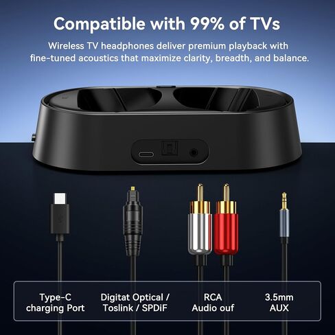 Swiitech Wireless TV Headphones with Charging Dock, 45H Playtime, Black | Bluetooth 5.3, 100ft Long Range, Clear Voice, No Audio Delay, Plug & Play Over-Ear Headset for Seniors in Saudi Arabia