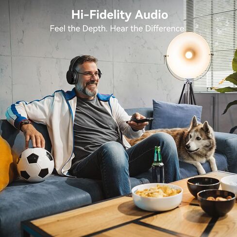 Swiitech Wireless TV Headphones with Charging Dock, 45H Playtime, Black | Bluetooth 5.3, 100ft Long Range, Clear Voice, No Audio Delay, Plug & Play Over-Ear Headset for Seniors in Saudi Arabia
