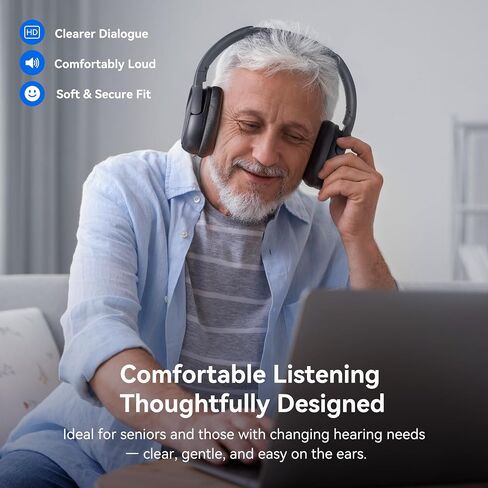 Swiitech Wireless TV Headphones with Charging Dock, 45H Playtime, Black | Bluetooth 5.3, 100ft Long Range, Clear Voice, No Audio Delay, Plug & Play Over-Ear Headset for Seniors in Saudi Arabia