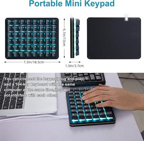 Koolertron Single-Handed Macro Mechanical Keyboard, Blue LED Backlight Portable Single-Handed Mechanical Gaming Keyboard 48 Fully Programmable Keys Red Axis in Saudi Arabia