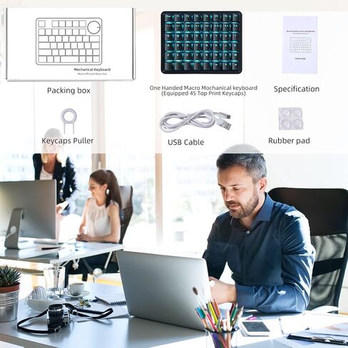 Koolertron Single-Handed Macro Mechanical Keyboard, Blue LED Backlight Portable Single-Handed Mechanical Gaming Keyboard 48 Fully Programmable Keys Red Axis in Saudi Arabia