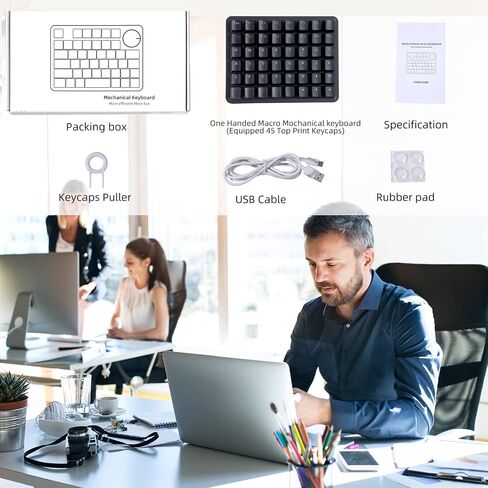 Koolertron One Handed Mechanical Gaming Keyboard, 48-Key Fully Programmable Mini Keypad, Mini USB Macro Keyboard with RGB LED Backlit, for Windows PC Gamer in Saudi Arabia