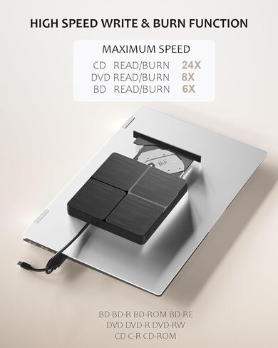 Dual Interface Blu-Ray Optical Writer USB3.0 Type-C for Windows Mac Linux | Plug & play, no driver needed; durable laser; stable burning; supports BD/DVD/CD; ideal for data backup, media playback in Saudi Arabia
