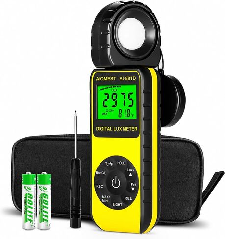 AIOMEST AI-881E Digital Light Meter, Handheld Foot Candle Meter for 0.1~300,000 Lux, Light Meter for LED Plant Grow Light, Indoor Outdoor Lights, Par Meter with 270°Rotatable Detector in Kuwait