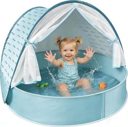 Pop-Up Baby Beach Pool Tent with Mat, Mosquito Net, Detachable Canopy | UPF 50+ Sun Protection Bug-Proof Baby-Safe Material Heat-Reflective Coating Lightweight Portable Wind-Secure Water-Resistant in Saudi Arabia