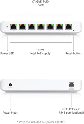 USW‑Ultra‑60W 8‑Port Gigabit PoE Switch, 60W Power Budget | Bundled with QALYNX 3ft Slim Cat6A Patch Cable (28 AWG) in Saudi Arabia