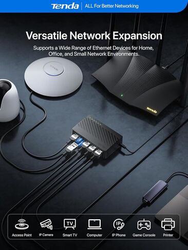 Tenda 5 Port Gigabit Ethernet Switch, Desktop Ethernet Splitter Plug & Play in Saudi Arabia