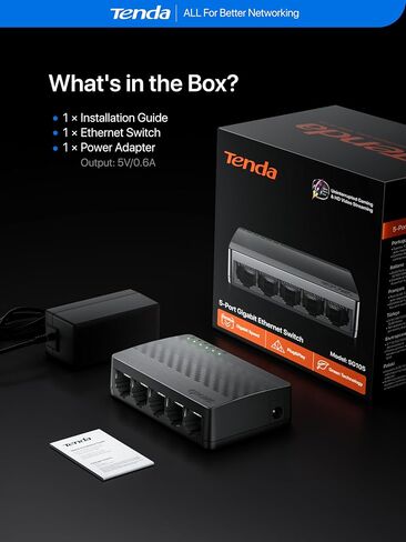 Tenda 5 Port Gigabit Ethernet Switch, Desktop Ethernet Splitter Plug & Play in Saudi Arabia
