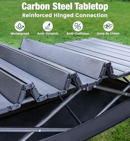 Folding Camping Table, 37.4" Aluminum Roll Top Table Lightweight, Adjustable Height Outdoor Table with Storage Mesh & Carry Bag, Portable Camp Gear for Picnic Tailgate BBQ, Black in Saudi Arabia