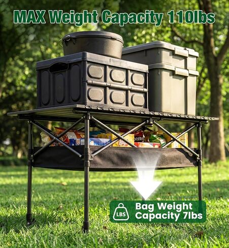 Folding Camping Table, 37.4" Aluminum Roll Top Table Lightweight, Adjustable Height Outdoor Table with Storage Mesh & Carry Bag, Portable Camp Gear for Picnic Tailgate BBQ, Black in Saudi Arabia