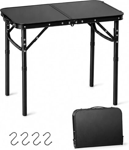 LOFTEY 2025 Reinforced Small Folding Table Portable, Small Foldable Camping Table, Heavy-Duty Mini Folding | 2 Adjustable Height | Lightweight Aluminum with Handle | 25" x 16" x 22", Black in Saudi Arabia