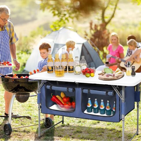 Camp Field 4ft Foldable Camping Table with Storage, Adjustable Height | Built-in organizer with adjustable height for camping, BBQ, tailgating, beach trips, and outdoor cooking. in Saudi Arabia