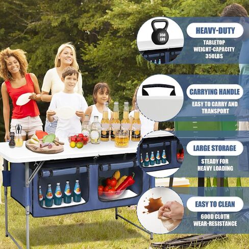 Camp Field 4ft Foldable Camping Table with Storage, Adjustable Height | Built-in organizer with adjustable height for camping, BBQ, tailgating, beach trips, and outdoor cooking. in Saudi Arabia