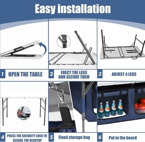 Camp Field 4ft Foldable Camping Table with Storage, Adjustable Height | Built-in organizer with adjustable height for camping, BBQ, tailgating, beach trips, and outdoor cooking. in Saudi Arabia