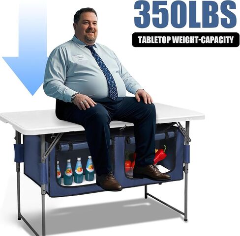 Camp Field 4ft Foldable Camping Table with Storage, Adjustable Height | Built-in organizer with adjustable height for camping, BBQ, tailgating, beach trips, and outdoor cooking. in Saudi Arabia