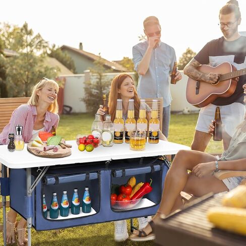 Camp Field 4ft Foldable Camping Table with Storage, Adjustable Height | Built-in organizer with adjustable height for camping, BBQ, tailgating, beach trips, and outdoor cooking. in Saudi Arabia