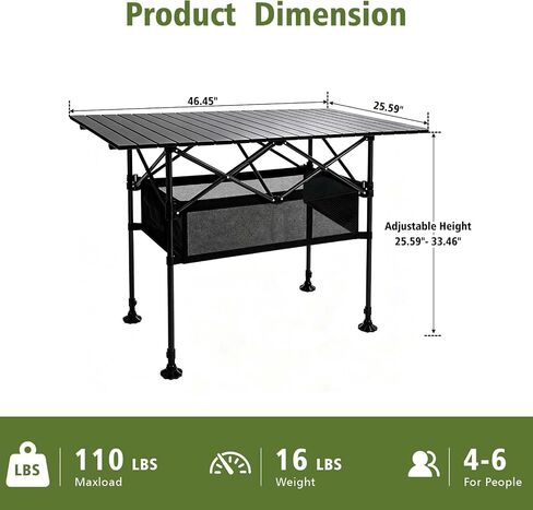 Damei century Large Folding Camping Table, 46.45×25.6in, Adjustable Height | Aluminum, Storage Pocket, Anti-Collapse Feet in Saudi Arabia