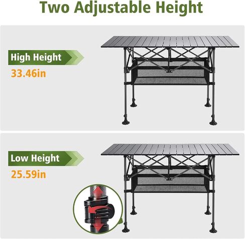 Damei century Large Folding Camping Table, 46.45×25.6in, Adjustable Height | Aluminum, Storage Pocket, Anti-Collapse Feet in Saudi Arabia
