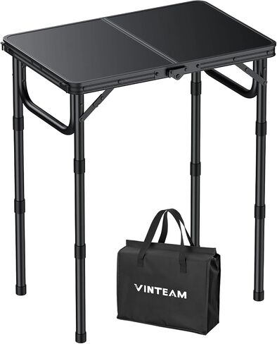 VINTEAM Camping Folding Table with Adjustable Height, Lightweight Portable Outdoor Picnic Table, BBQ Grill Side Table, Durable Aluminum Frame, MDF Desktop for Camping, Fishing, RV, Beach (Black) | Max Load 30kg MDF Surface Easy to Clean, Lightweight, Stro in Kuwait