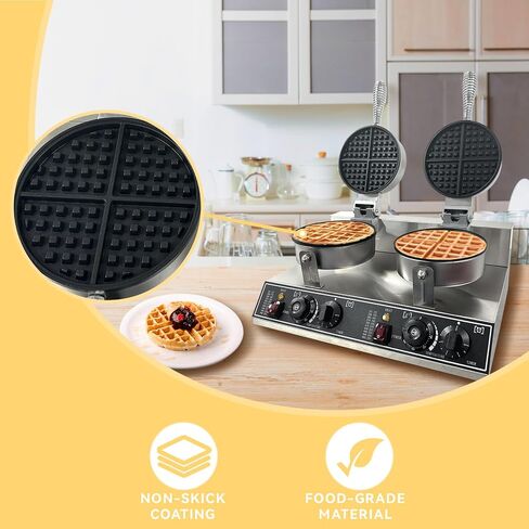 2400W Double Waffle Maker with Dual Heads, Commercial Stainless Steel Waffle Iron with Nonstick Plates, Adjustable Temperature and Timer, for Home Kitchen, Cafe, Restaurant, Snack Bar in Saudi Arabia