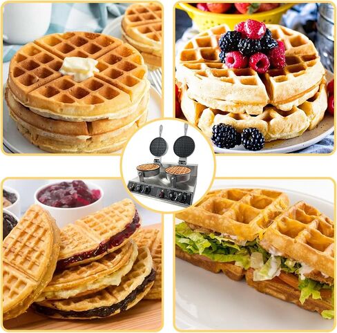 2400W Double Waffle Maker with Dual Heads, Commercial Stainless Steel Waffle Iron with Nonstick Plates, Adjustable Temperature and Timer, for Home Kitchen, Cafe, Restaurant, Snack Bar in Saudi Arabia