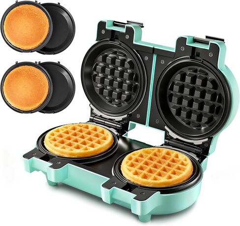 CACHOO 2-in-1 Mini Waffle & Pancake Maker with Removable Plates | 4" Nonstick Plates, Double Small Waffle Iron, Dishwasher Safe, Perfect for Small Spaces, Apartments & Dorms, Beige in Saudi Arabia