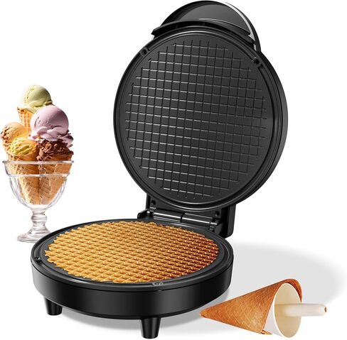KEINVE Waffle Cone Maker, 750W Thin Waffle Maker (Ice Cream Cone) with Shaper Roller, 7.08" Nonstick Plate in Saudi Arabia