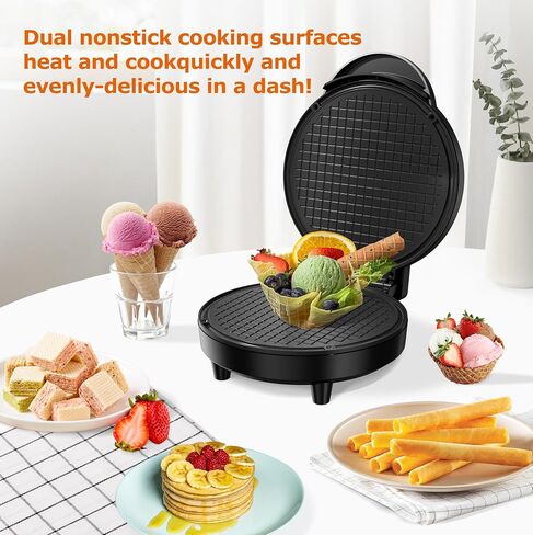 KEINVE Waffle Cone Maker, 750W Thin Waffle Maker (Ice Cream Cone) with Shaper Roller, 7.08" Nonstick Plate in Saudi Arabia