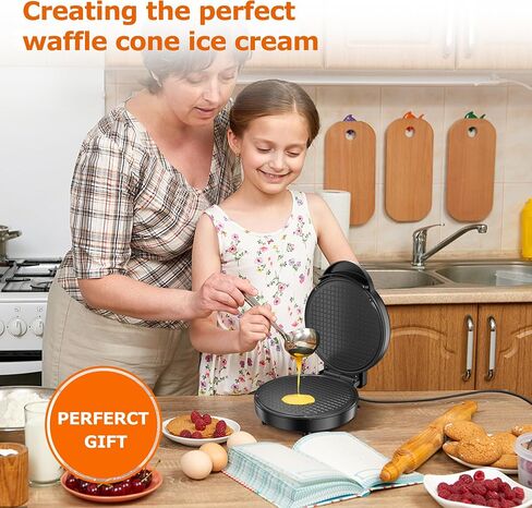 KEINVE Waffle Cone Maker, 750W Thin Waffle Maker (Ice Cream Cone) with Shaper Roller, 7.08" Nonstick Plate in Saudi Arabia