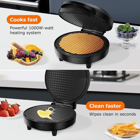 KEINVE Waffle Cone Maker, 750W Thin Waffle Maker (Ice Cream Cone) with Shaper Roller, 7.08" Nonstick Plate in Saudi Arabia