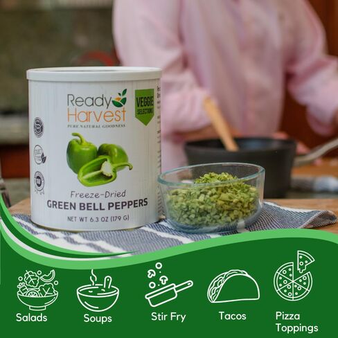 Ready Harvest Freeze Dried Food - Green Bell Pepper | Emergency Pantry Staples | Canned Vegetables | #10 Can | 25-Year Shelf Life | Cans Filled to the Top in Saudi Arabia