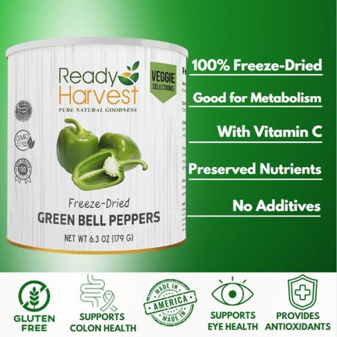 Ready Harvest Freeze Dried Food - Green Bell Pepper | Emergency Pantry Staples | Canned Vegetables | #10 Can | 25-Year Shelf Life | Cans Filled to the Top in Saudi Arabia
