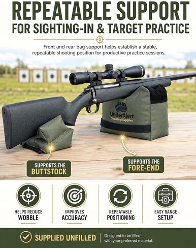 Shooting Range Bags for Rifles, Unfilled Front & Rear Set with Rear Squeeze Bag for Bench Rest Sight-in with Reinforced Stitching, Leather-Topped Non-Marring Contact, Fill with Sand, Beans, Unfilled in Saudi Arabia