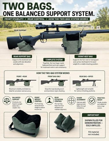 Shooting Range Bags for Rifles, Unfilled Front & Rear Set with Rear Squeeze Bag for Bench Rest Sight-in with Reinforced Stitching, Leather-Topped Non-Marring Contact, Fill with Sand, Beans, Unfilled in Saudi Arabia