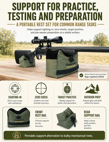 Shooting Range Bags for Rifles, Unfilled Front & Rear Set with Rear Squeeze Bag for Bench Rest Sight-in with Reinforced Stitching, Leather-Topped Non-Marring Contact, Fill with Sand, Beans, Unfilled in Saudi Arabia