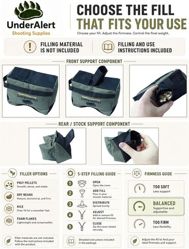 Shooting Range Bags for Rifles, Unfilled Front & Rear Set with Rear Squeeze Bag for Bench Rest Sight-in with Reinforced Stitching, Leather-Topped Non-Marring Contact, Fill with Sand, Beans, Unfilled in Saudi Arabia