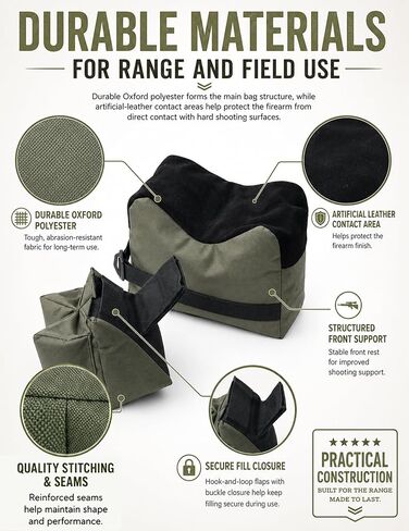 Shooting Range Bags for Rifles, Unfilled Front & Rear Set with Rear Squeeze Bag for Bench Rest Sight-in with Reinforced Stitching, Leather-Topped Non-Marring Contact, Fill with Sand, Beans, Unfilled in Saudi Arabia