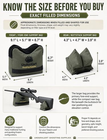 Shooting Range Bags for Rifles, Unfilled Front & Rear Set with Rear Squeeze Bag for Bench Rest Sight-in with Reinforced Stitching, Leather-Topped Non-Marring Contact, Fill with Sand, Beans, Unfilled in Saudi Arabia