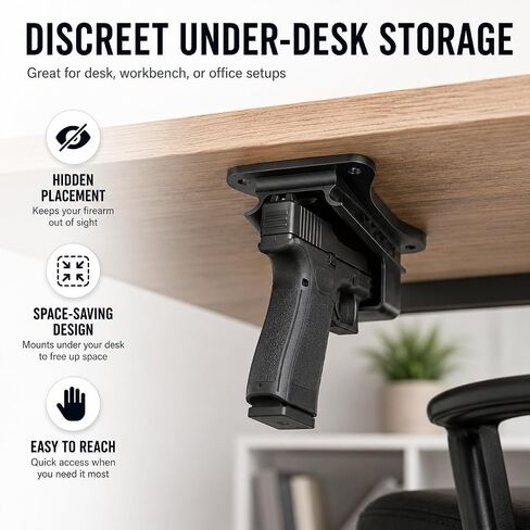 Magnetic Handgun Mount, One-Hand Quick Rack Pistol Holder for Desk, Vehicle, Safe, Closet & Home Storage, Heavy Duty Gun Magnet Rack with Secure Grip, Low Profile Design for Easy Access in Saudi Arabia